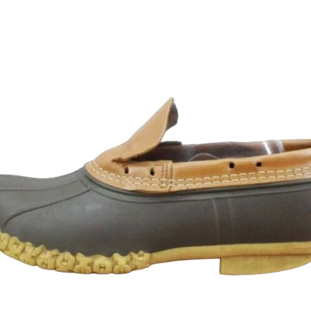 LL BEAN Brown Leather Unlined Slip On Moccasin Rain Duck Boots Size 8 M - Picture 2 of 10